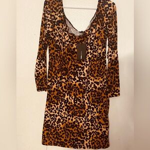 Fashion Nova Brown Leopard Long Sleeve Dress